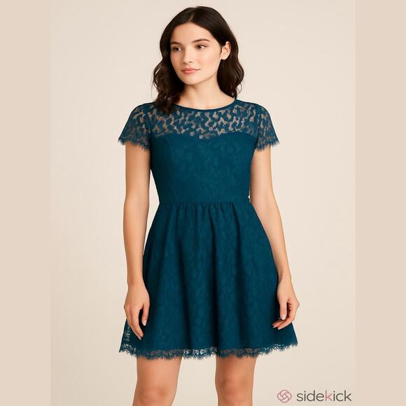 LC Lauren Conrad Dresses & Skirts - LC Lauren Conrad Teal Blue Lace Fit Flare Dress Romantic Feminine Size 12